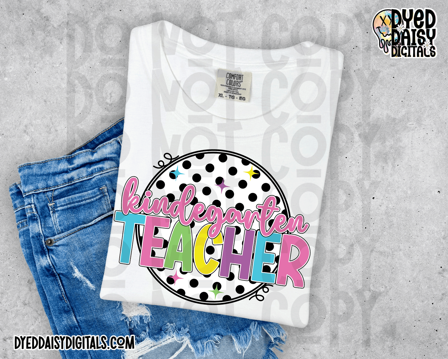 Neon 80s Polka Dot Kindergarten Teacher - Digital Download