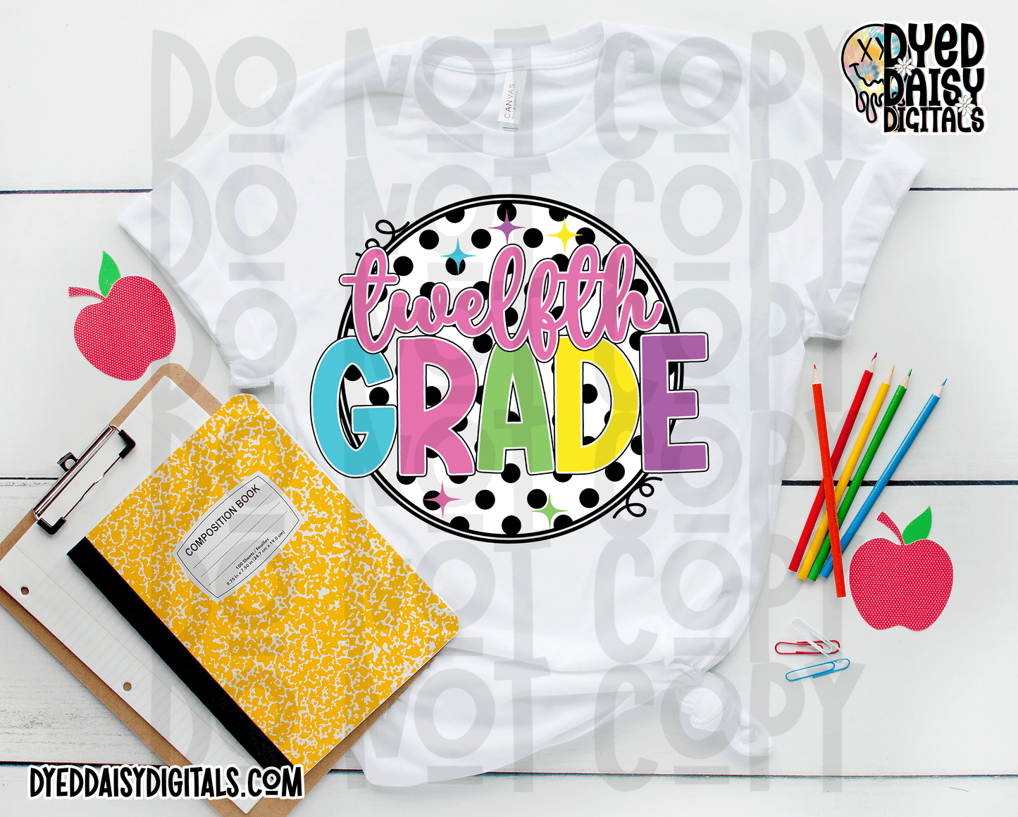 Neon 80s Polka Dot 12th Grade - Digital Download