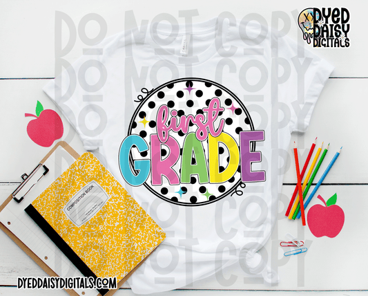 Neon 80s Polka Dot 1st Grade - Digital Download