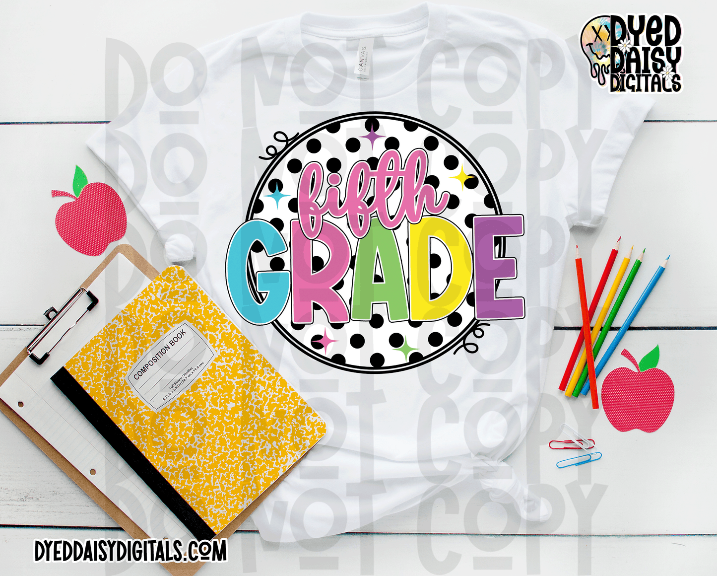 Neon 80s Polka Dot 5th Grade - Digital Download