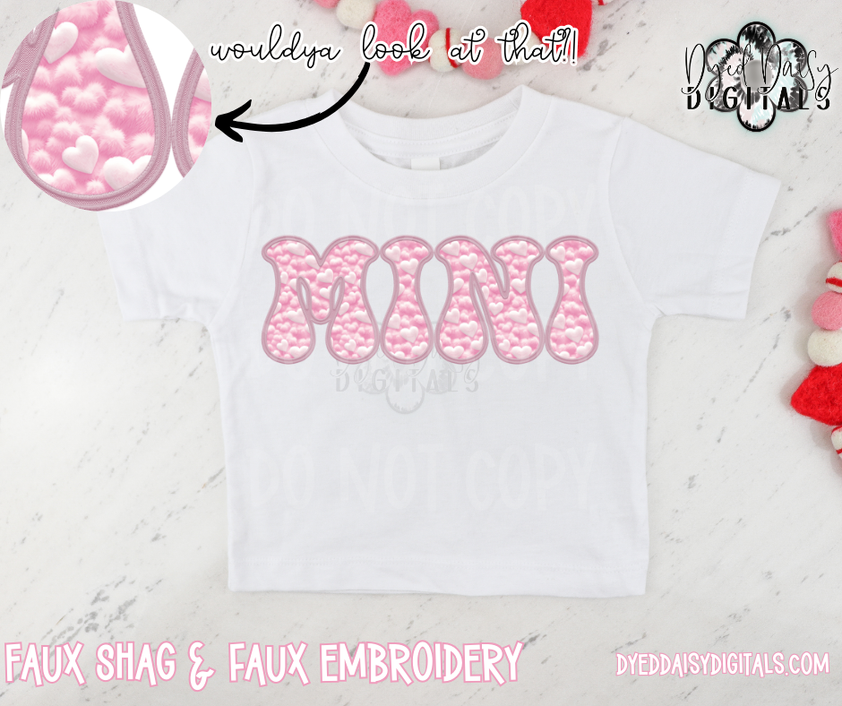 MINI Pastel Hearts Faux Embroidery & Faux Shag Digital Download