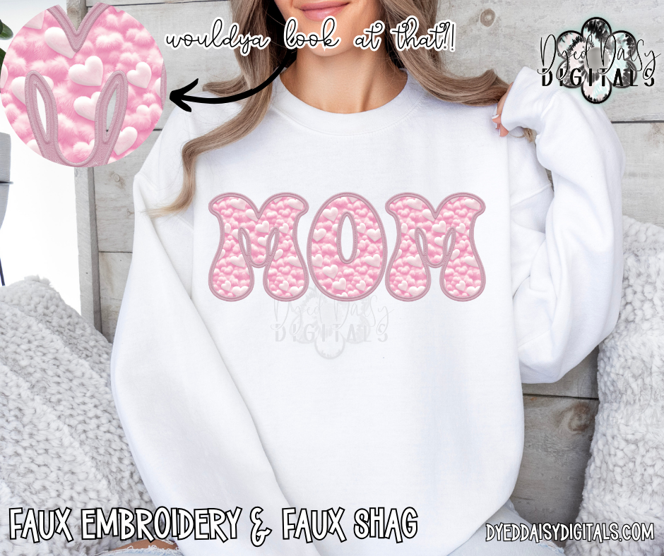 MOM Pastel Hearts Faux Embroidery & Faux Shag Digital Download