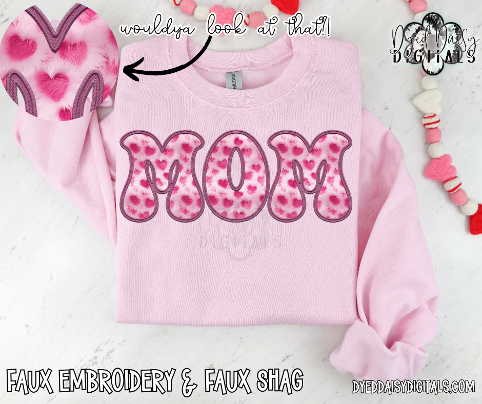 Fuzzy Pink MOM Faux Embroidery & Faux Shag Digital Download