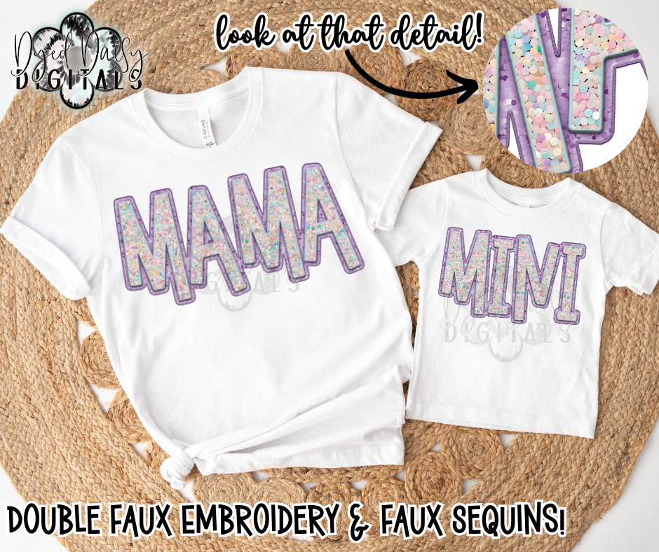 Mama Pastel Faux Sequin & Double Faux Embroidery Digital Download Mini Sold Separately