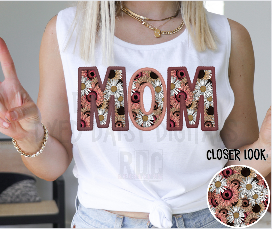 Custom Flower Faux Embroidery MOM-  Digital Download