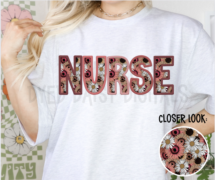 Custom Flower Faux Embroidery Nurse -  Digital Download