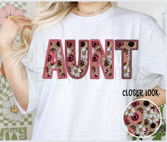 Custom Flower Faux Embroidery Aunt -  Digital Download