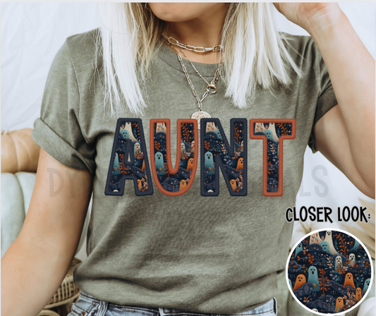 AUNT Halloween Ghost Faux Embroidery -  Digital Download