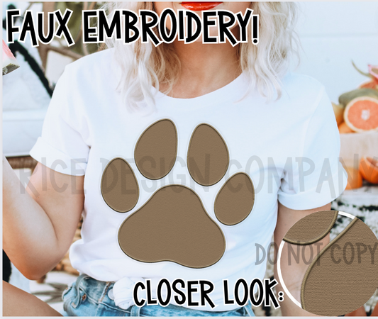 Paw Print Faux Embroidery Digital Download