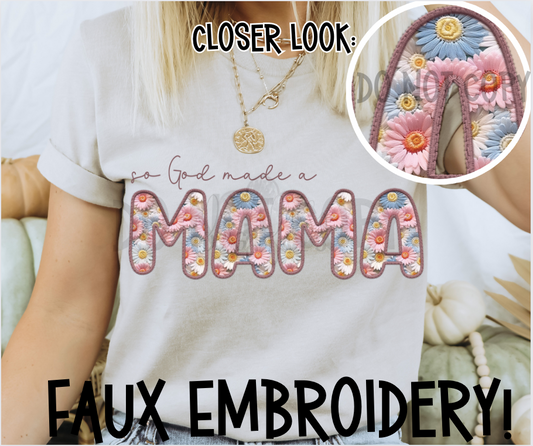 So God Made a Mama Pastel Daisy Faux Embroidery Digital Download