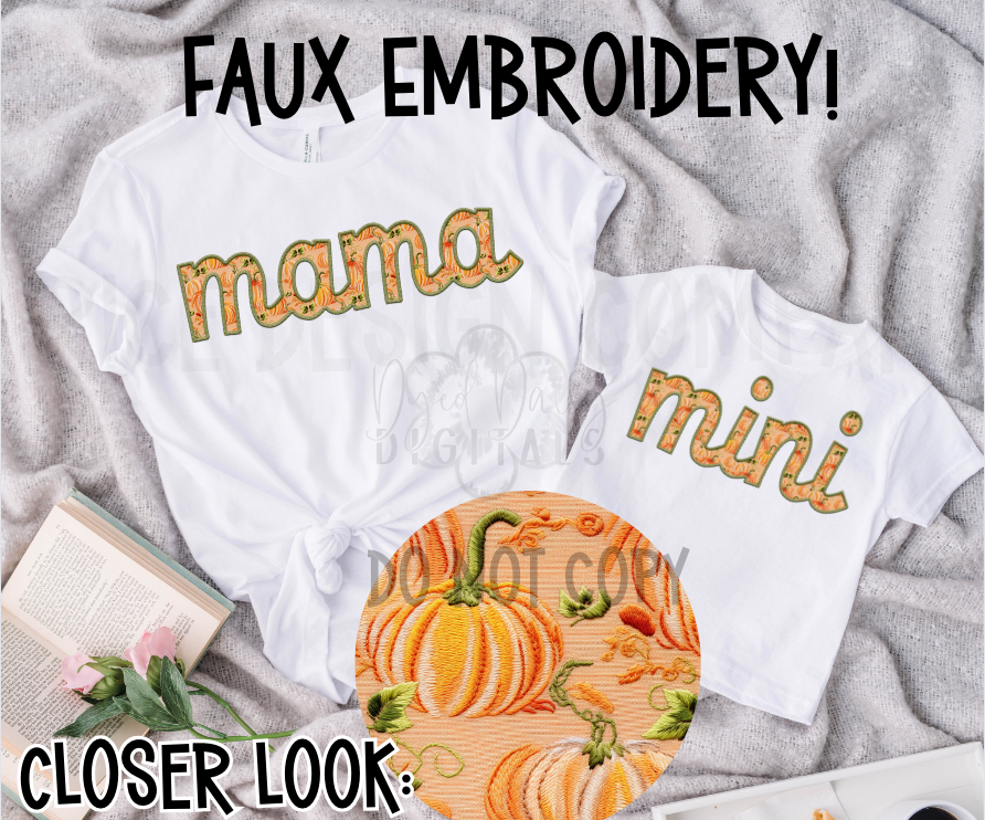 Mama Watercolor Pumpkin - Faux Embroidery Digital Download