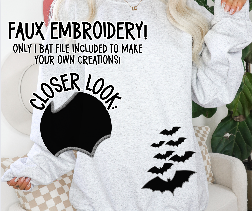 Faux Embroidery Bat Digital Download - only 1 bat in file!