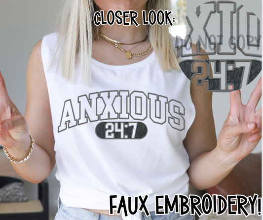 College Anxious 24:7 Faux Embroidery Digital Download