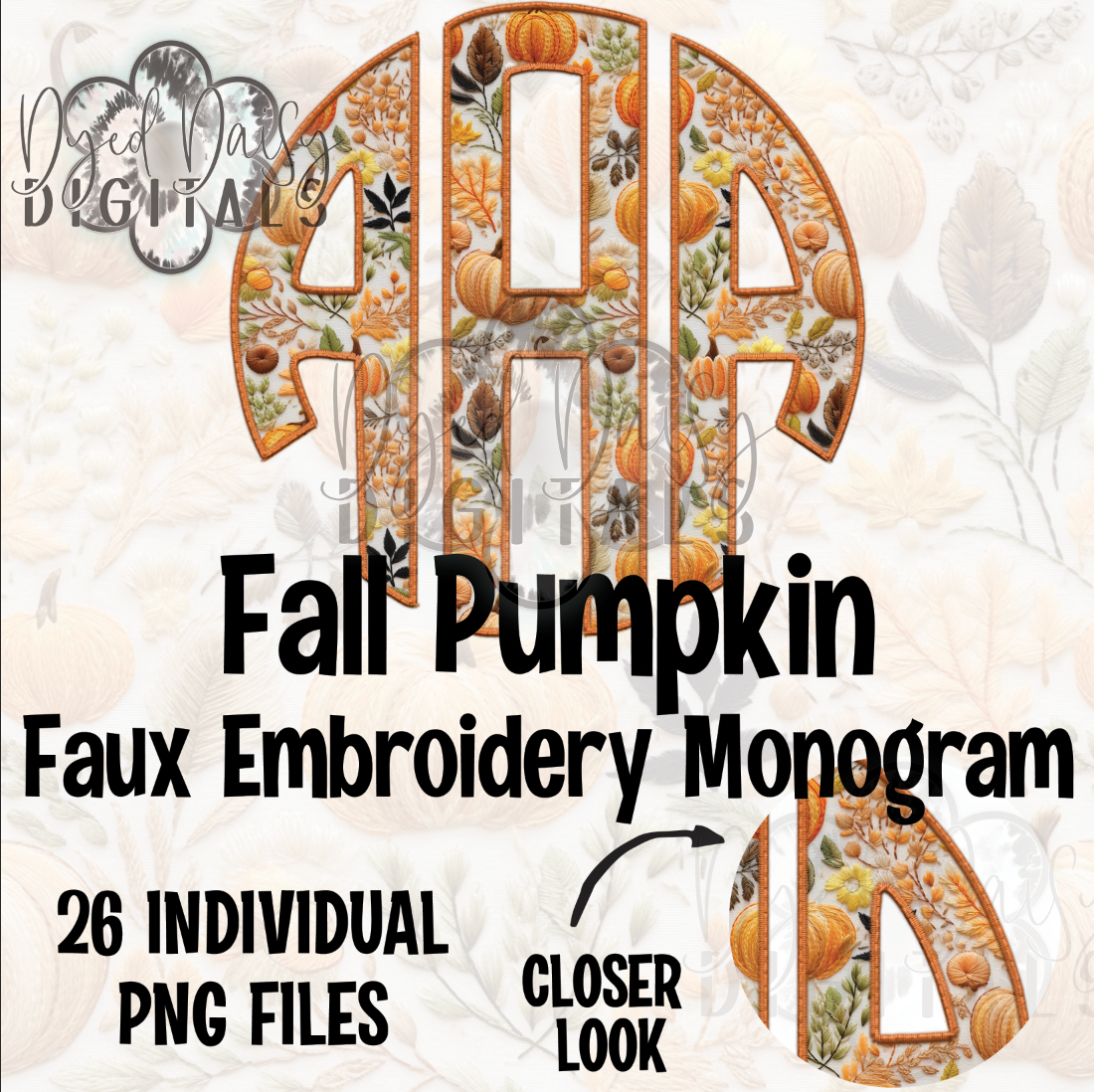 Autumn Pumpkins 1  Faux Embroidery Circle Monogram Digital Download