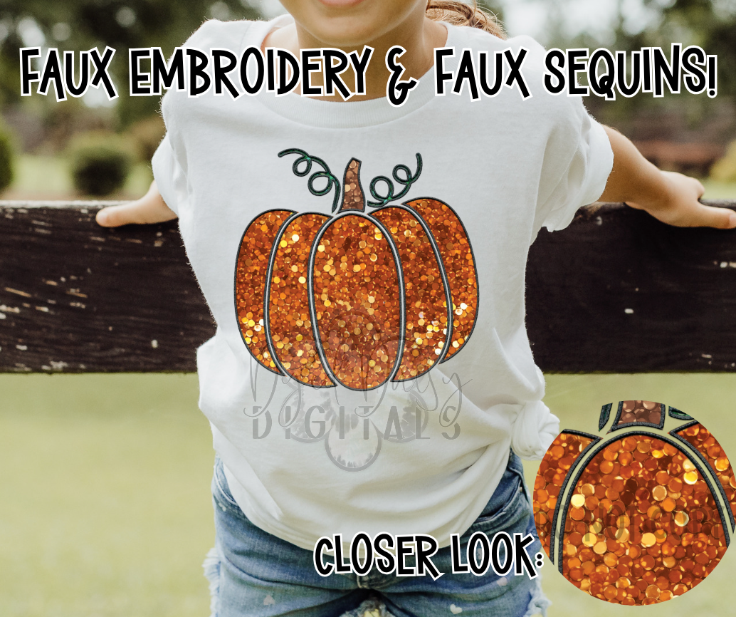 Faux Sequin Pumpkin Faux Embroidery Digital Download