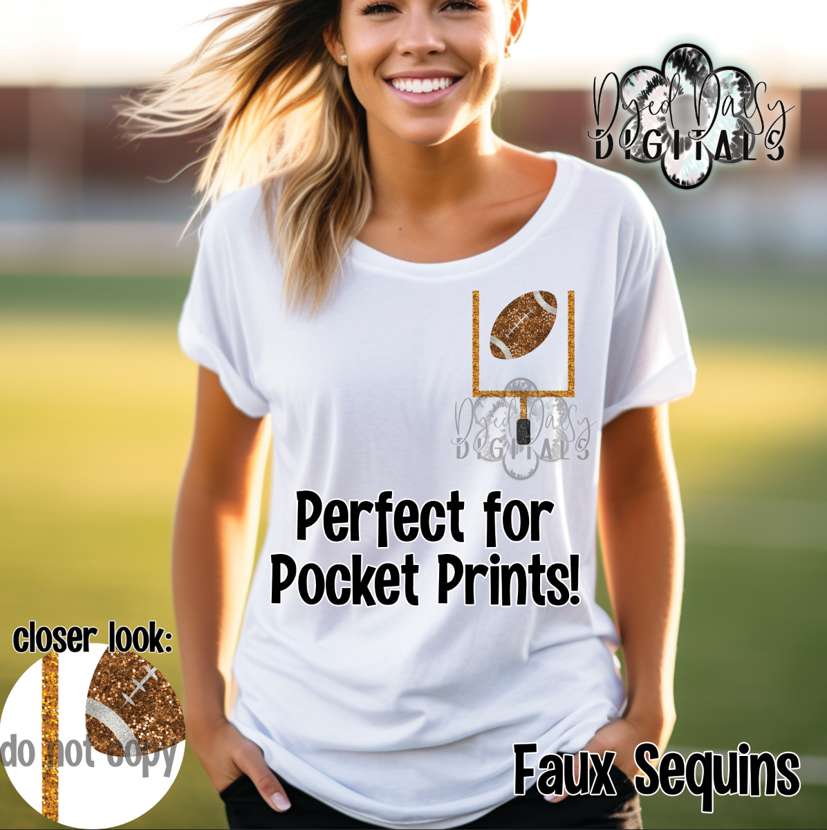 Goal Post and Football Pocket Print Faux Sequins Digital Download