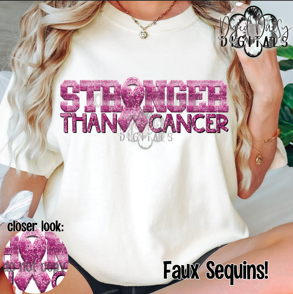 Stronger than Cancer Pink 3D Effect Faux Sequins Digital Download