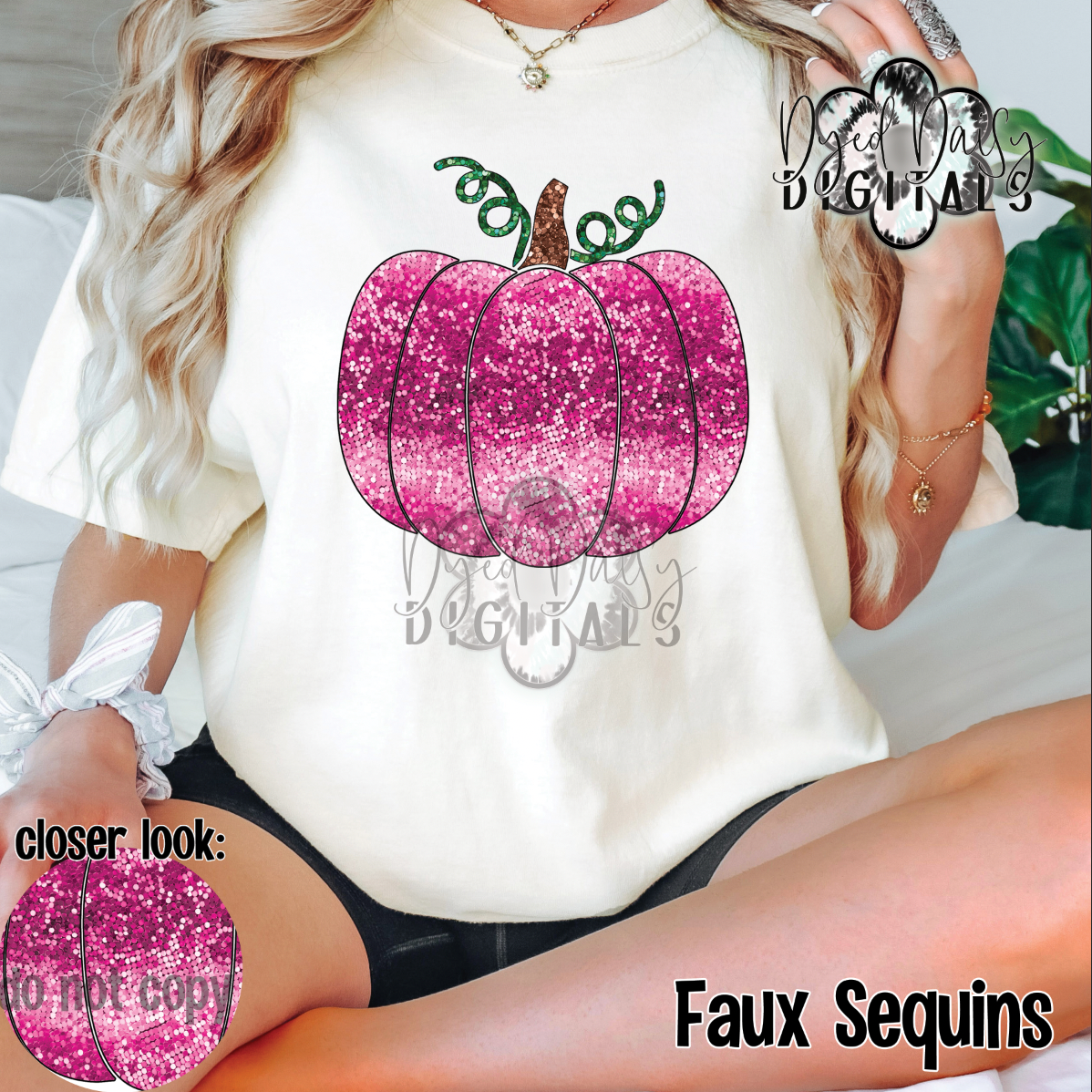 Pink Pumpkin Faux Sequins Digital Download