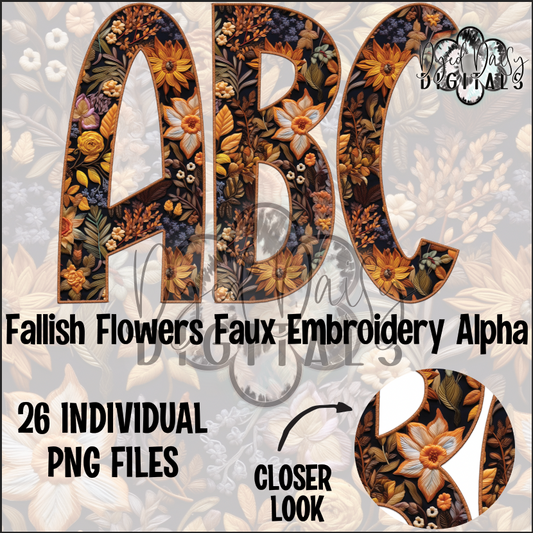 Fallish Flowers Faux Embroidery Alpha Set Digital Download