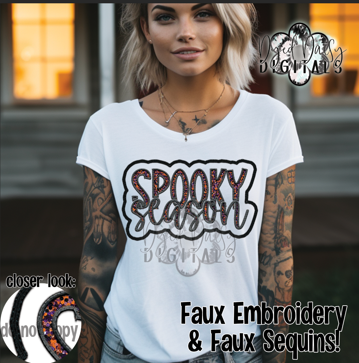 SpookySzn Double Embroidery Faux Sequina Faux Embroidery - Digital Download