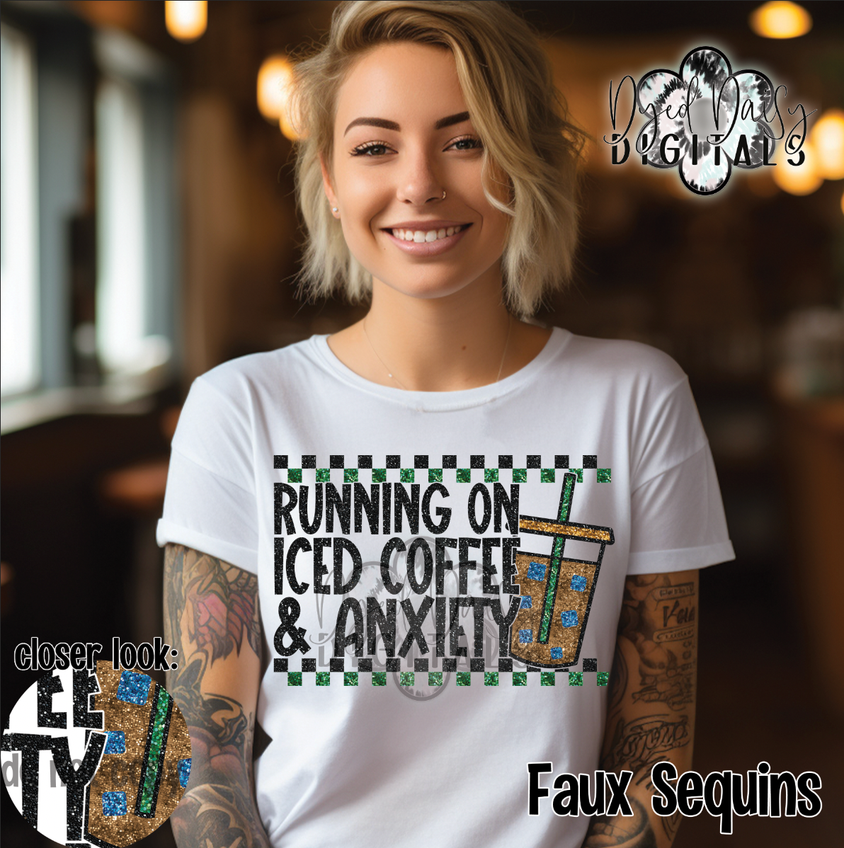 Running on Iced Coffee and Anxiety Faux Sequin Digital Download