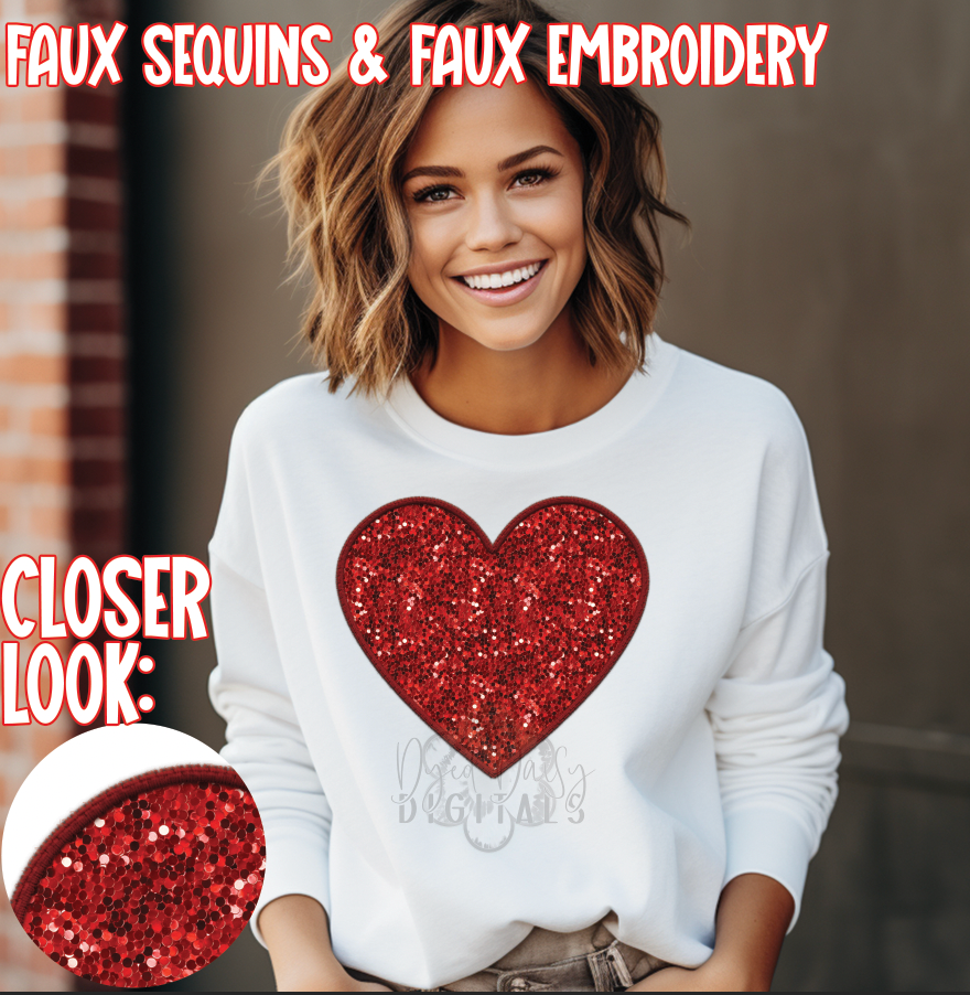 Heart Faux Sequin Faux Embroidery Digital Download