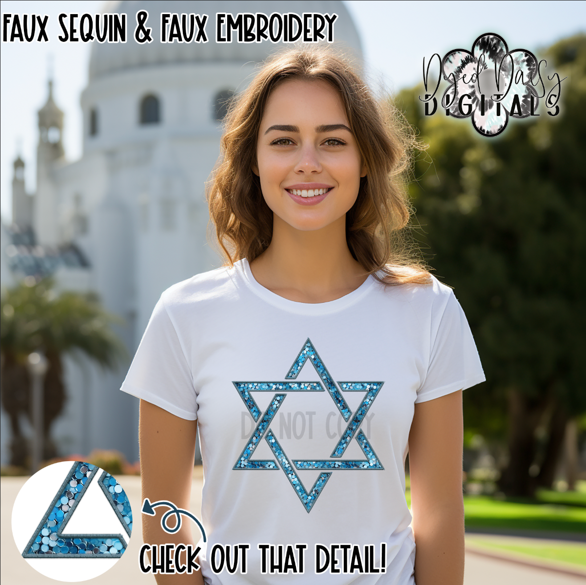 Star of David Faux Embroidery and Faux Sequin - 8 downloads - 2 colors Digital Download