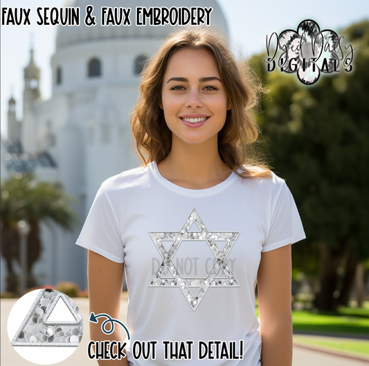 Star of David Faux Embroidery and Faux Sequin - 8 downloads - 2 colors Digital Download