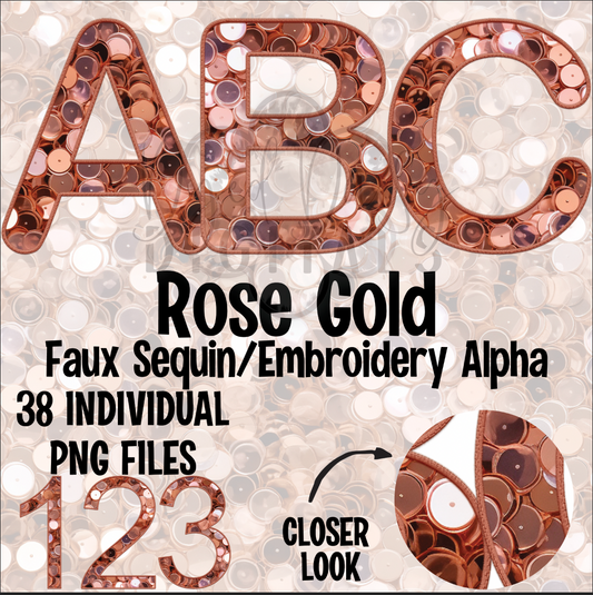 Rose Gold Faux Sequins Faux Embroidery Alpha Set Digital Download