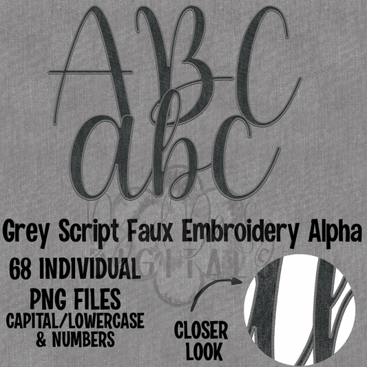 Grey Faux Embroidery Script Alpha Set Digital Download