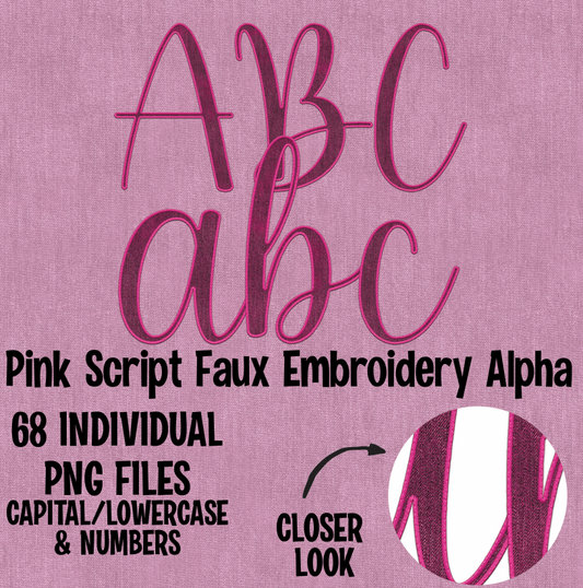 Pink Faux Embroidery Script Alpha Set Digital Download