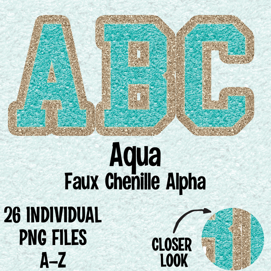 Aqua Faux Chenille Alpha Set Digital Download