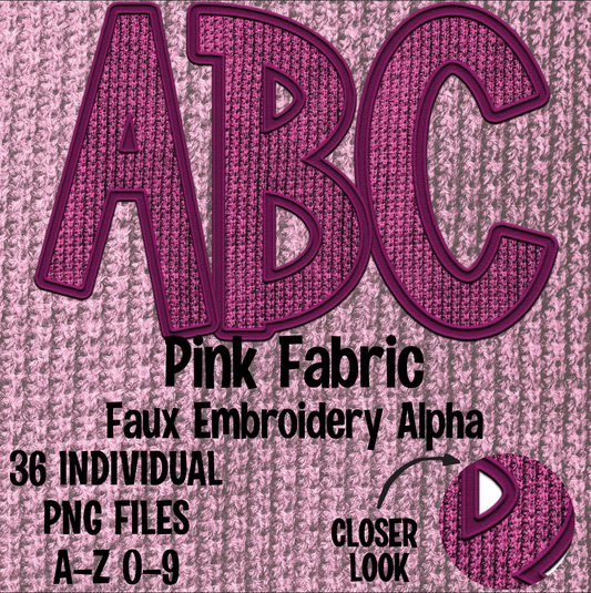 Pink Fabric Faux Embroidery Alpha Set Digital Download