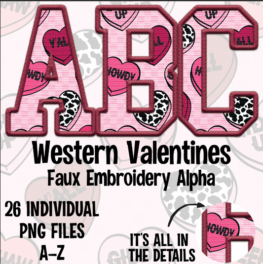 Western Valentine's Day Faux Embroidery Alpha Set Digital Download