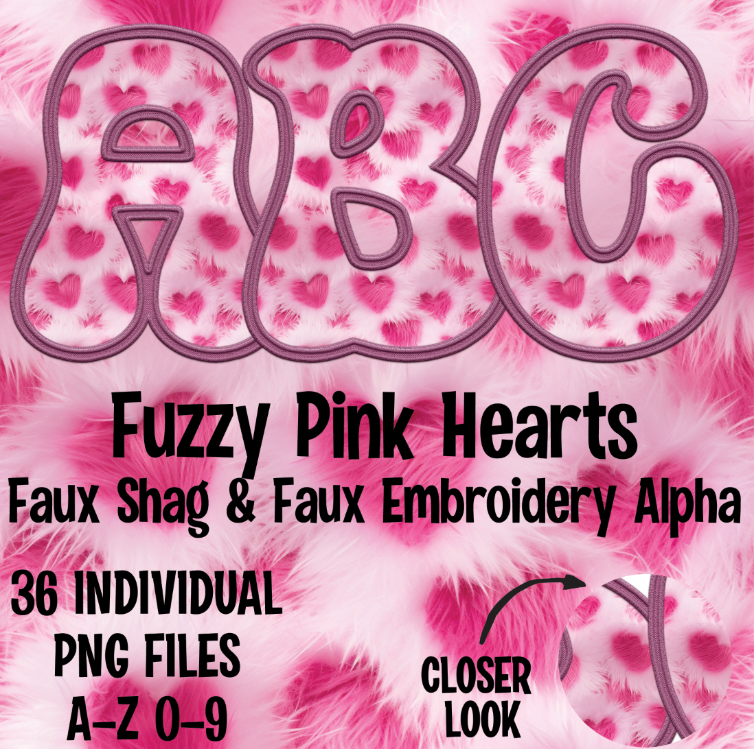 Fuzzy Hearts Faux Shag & Faux Embroidery Alpha Set Digital Download