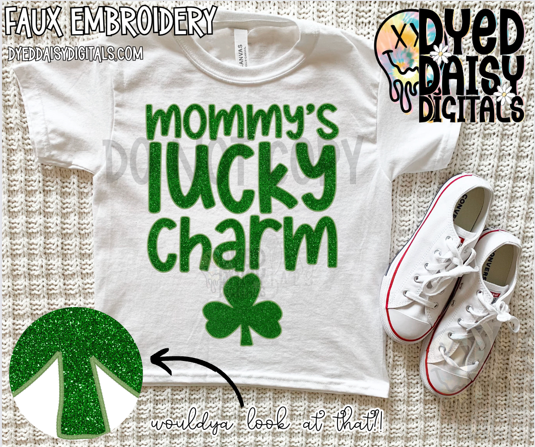 Mommy's Lucky Charm - Faux Glitter and Faux Embroidery -  Digital Download