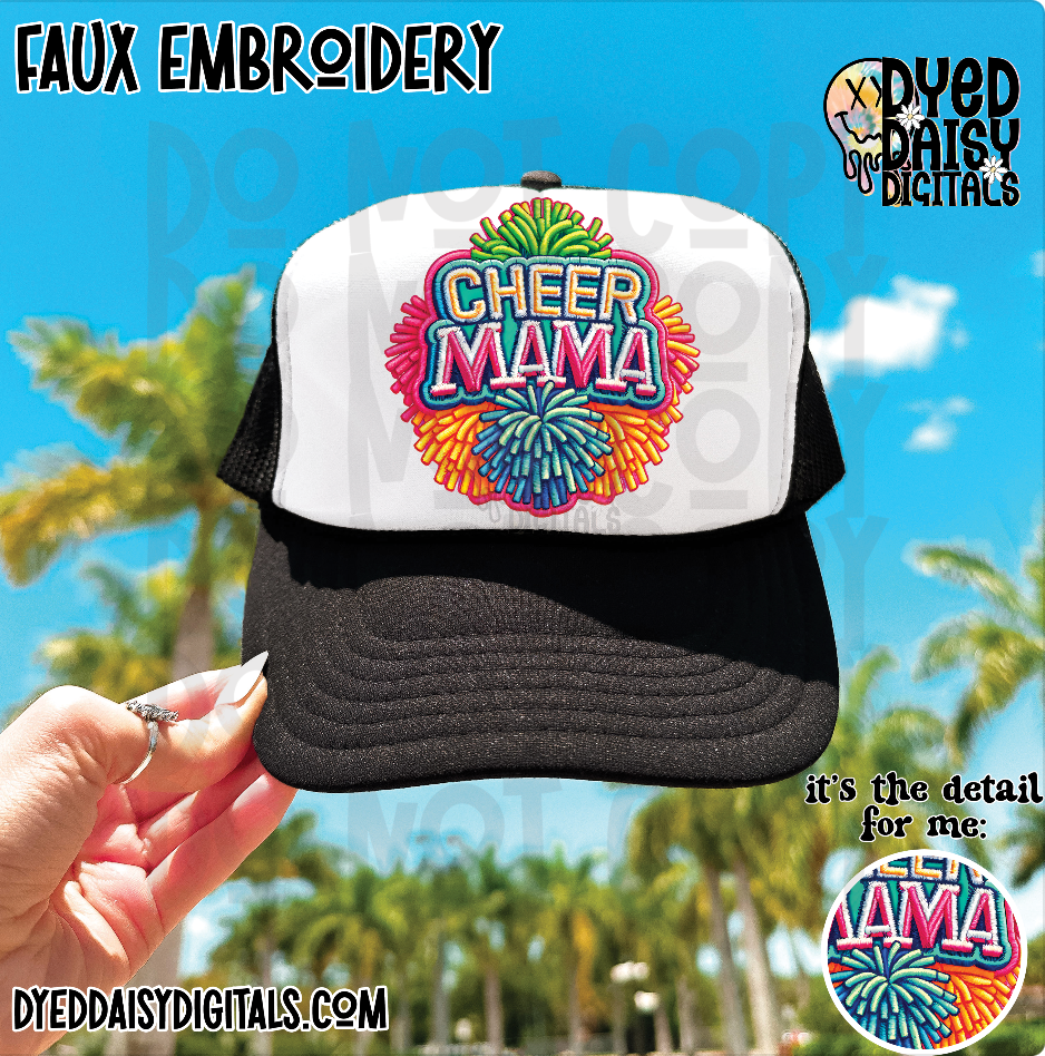 Cheer Neon Mama Faux Embroidery Patch - Digital Download