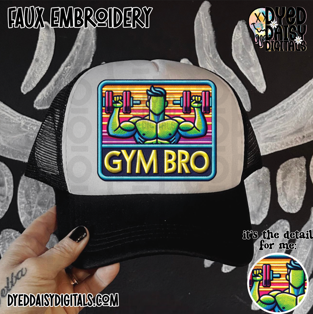 Gym Bro Faux Embroidery Patch - Digital Download