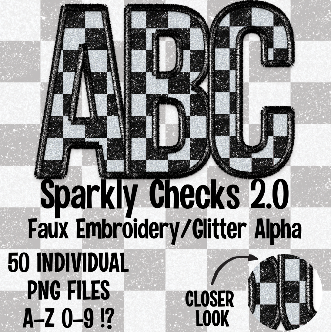 Sparkly Checks 2.0 Faux Embroidery/Glitter Alpha Set Digital Download