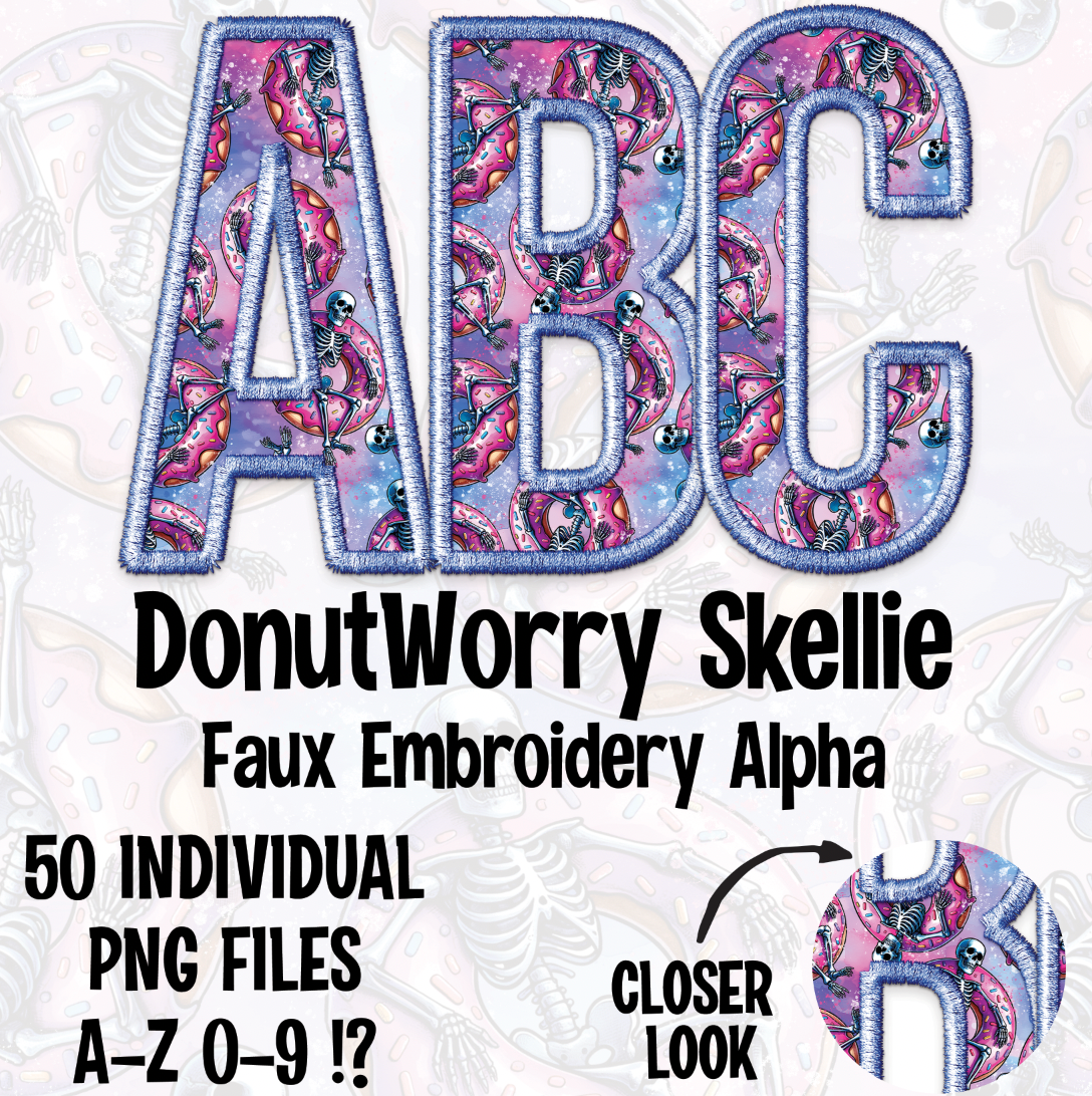 DonutWorry Skellie Faux Embroidery Alpha Set Digital Download