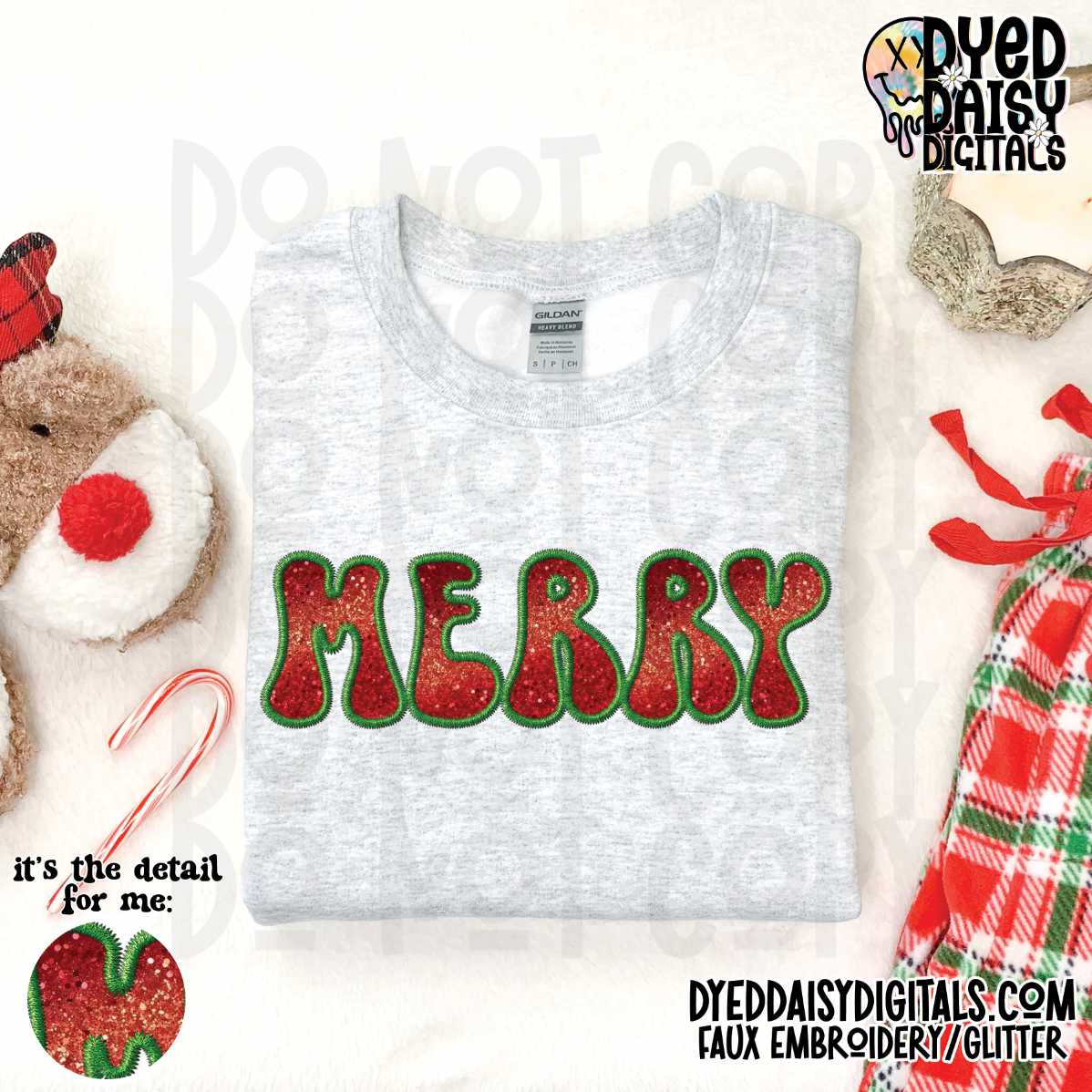 Merry  - Faux Embroidery and Faux Glitter Digital Download