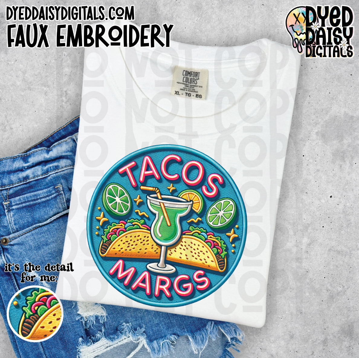 Tacos & Margs Faux Embroidery Patch - Digital Download