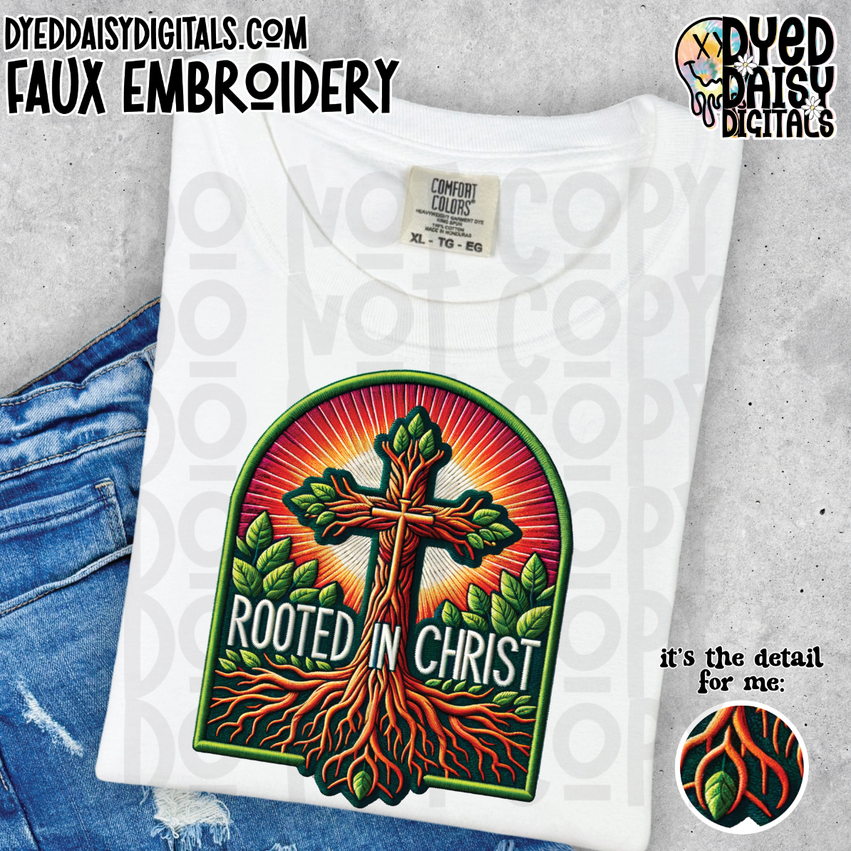 Rooted in Christ - Faux Embroidery - Digital Download