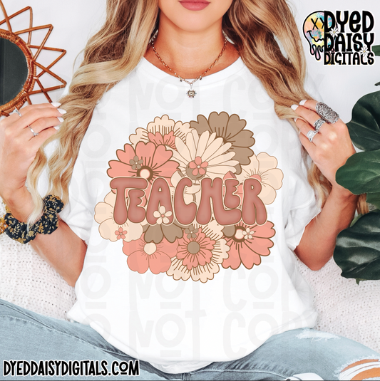 Retro Flowers Teacher - Digital Download