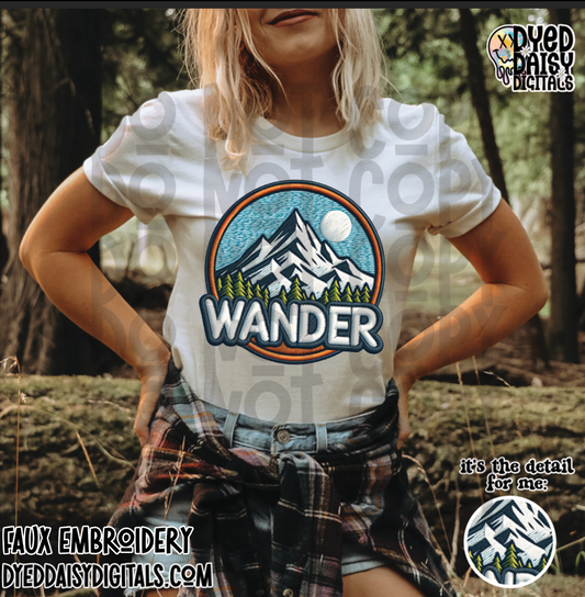 Wander Mountains Faux Embroidery Patch - Digital Download