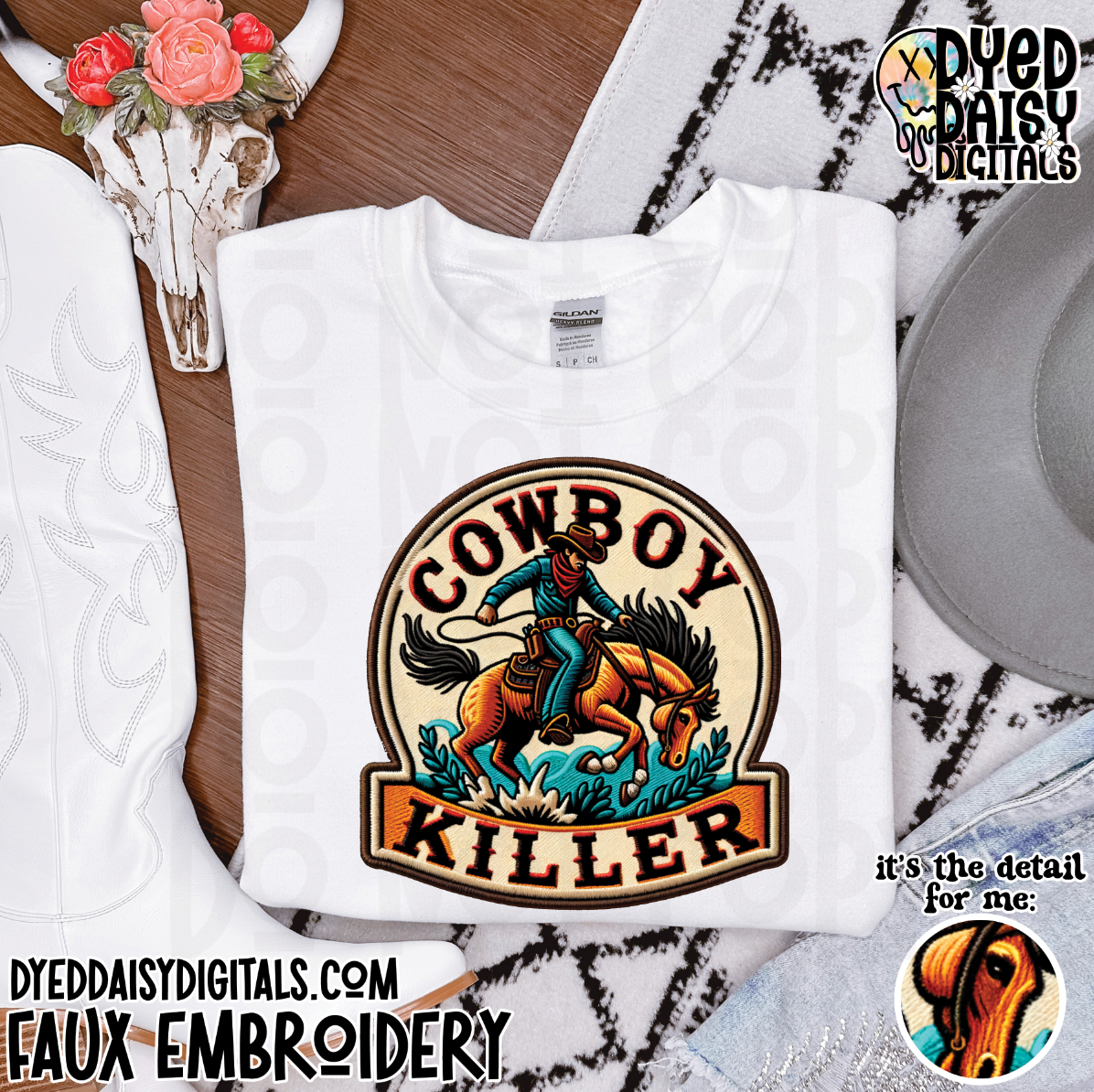 Cowboy K i l l e r Embroidery Patch - Digital Download