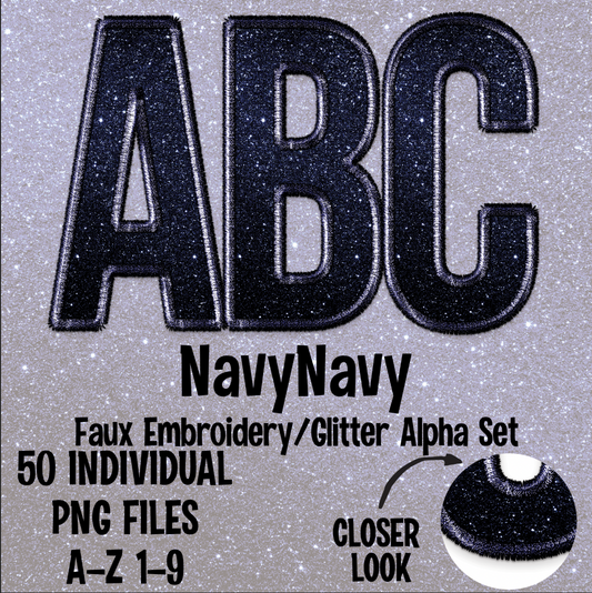 Navy Navy Faux Embroidery Glitter Alpha Set Digital Download