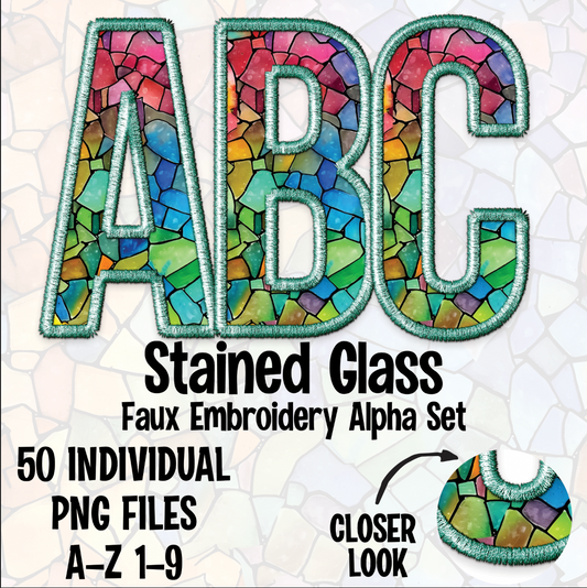 Stained Glass Faux Embroidery Alpha Set Digital Download