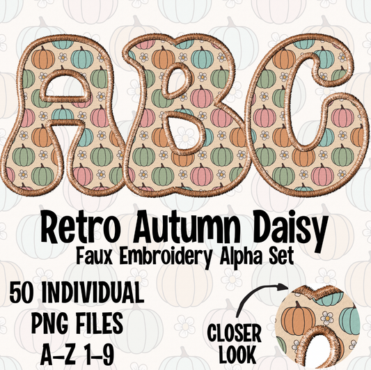 Retro Autumn Daisy Alpha Set Digital Download