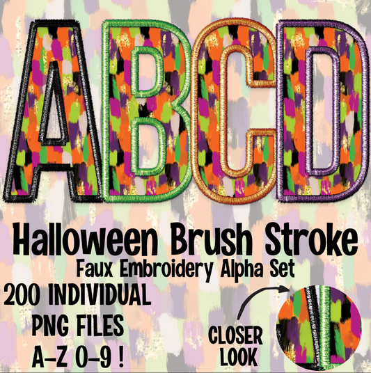 Halloween Brush Strokes Faux Embroidery Alpha Set Digital Download